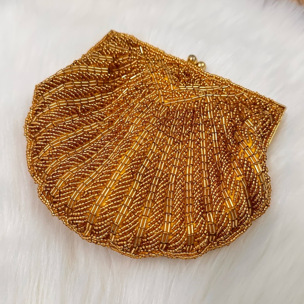 Gold Beaded Shell Clutch